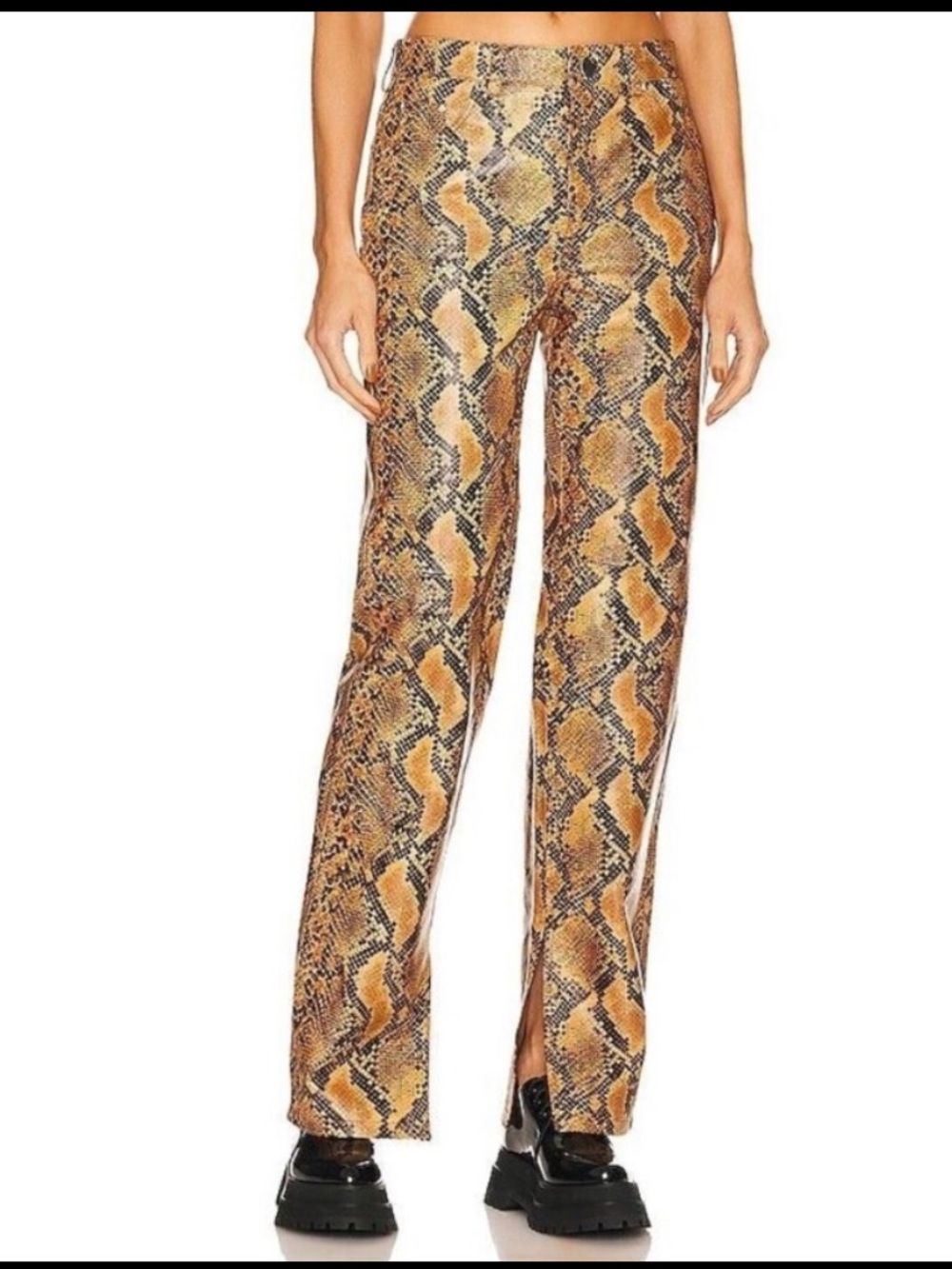 NBD Snake Print Wide Leg Pants in Brown and Black